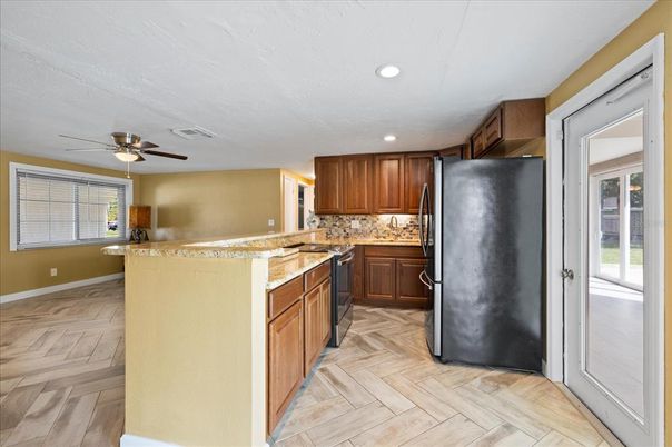 Interior, Kitchen, Recessed Lighting, Wood Texture Flooring
