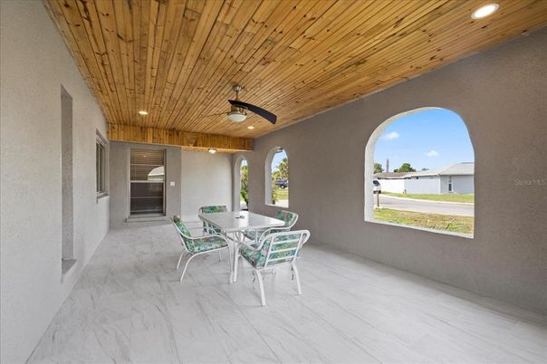 Dining room, Interior, Marble, Recessed Lighting, Wooden Ceilings