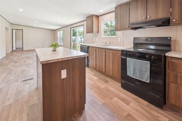 Interior, Kitchen, Recessed Lighting, Wood Texture Flooring