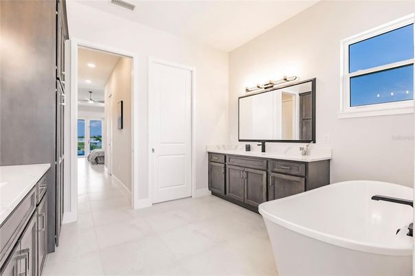 Bathroom, Dual Sink Vanities, Free Standing Baths, Interior, Recessed Lighting