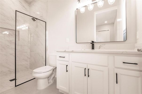 Bathroom, Glass Shower, Interior, Marble Walls, Recessed Lighting