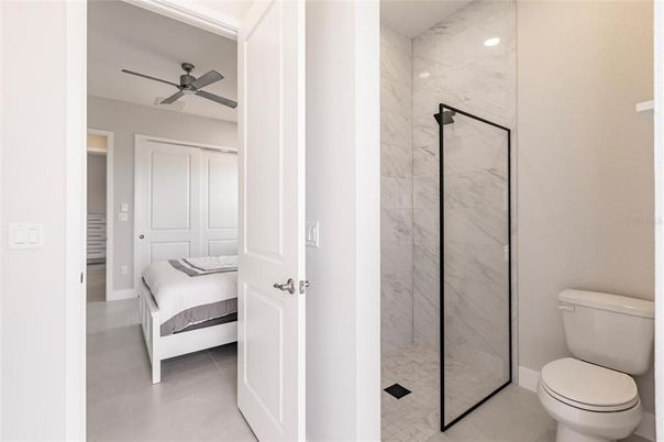 Bathroom, Bedroom, Glass Shower, Interior, Marble Walls, Recessed Lighting