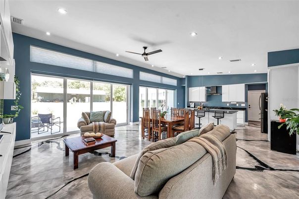 Dining room, Interior, Kitchen, Living room, Recessed Lighting