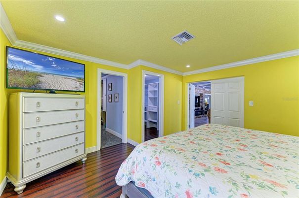 Bedroom, Interior, Recessed Lighting, Wood Texture Flooring