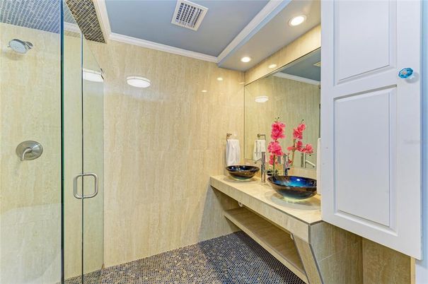 Bathroom, Glass Shower, Interior, Recessed Lighting