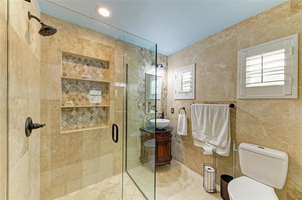 Bathroom, Glass Shower, Interior, Recessed Lighting