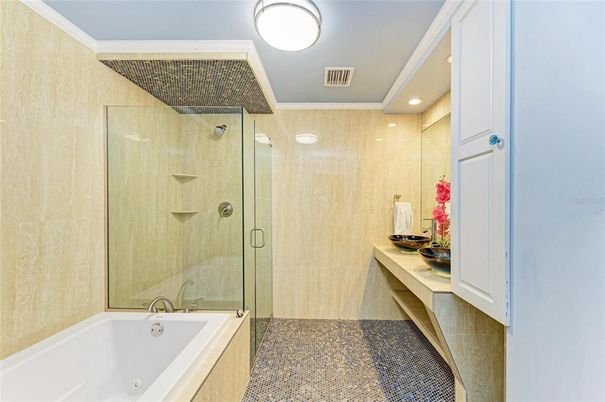 Bathroom, Glass Shower, Interior, Recessed Lighting