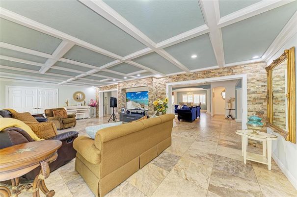 Interior, Living room, Recessed Lighting, Stone Walls