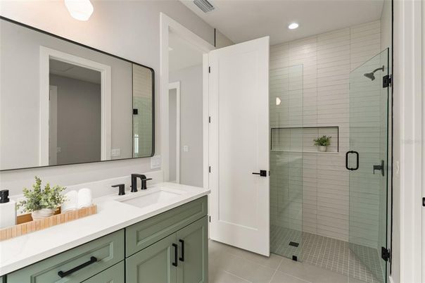 Bathroom, Glass Shower, Interior, Recessed Lighting