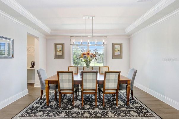 Dining room, Interior, Pendant Lights, Wood Texture Flooring