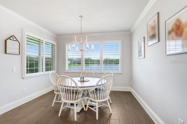 Dining room, Interior, Pendant Lights, Wood Texture Flooring