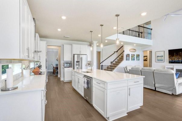 Interior, Kitchen, Living room, Pendant Lights, Recessed Lighting, Stainless Steel Appliances, Wood Texture Flooring
