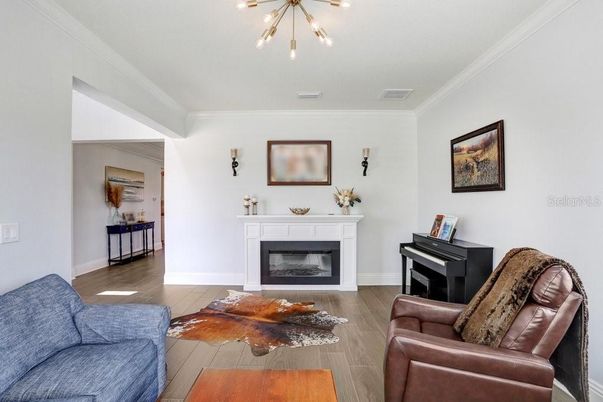 Fireplace, Interior, Living room, Pendant Lights, Piano, Wood Texture Flooring