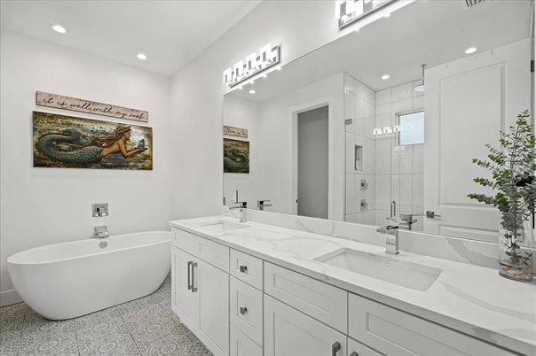 Bathroom, Dual Sink Vanities, Free Standing Baths, Interior, Recessed Lighting