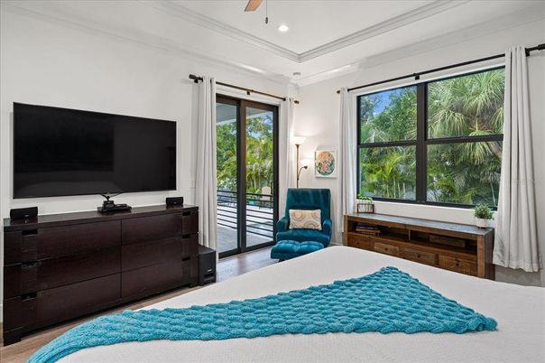 Bedroom, Interior, Recessed Lighting, Wood Texture Flooring