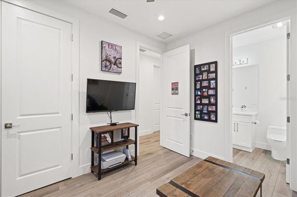 Bathroom, Interior, Recessed Lighting, Wood Texture Flooring