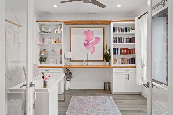 Home Office, Interior, Recessed Lighting, Wood Texture Flooring