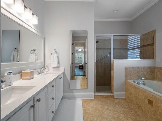 Bathroom, Dual Sink Vanities, Glass Shower, Interior