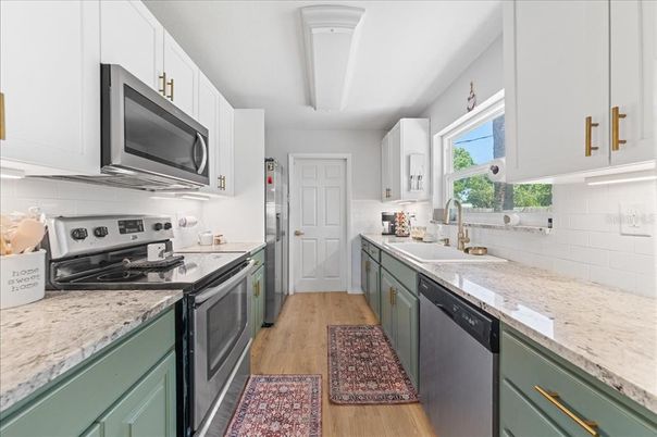 Interior, Kitchen, Stainless Steel Appliances, Wood Texture Flooring