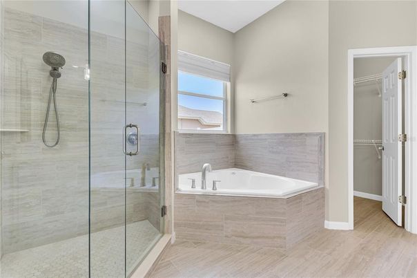 Bathroom, Glass Shower, Interior, Wood Texture Flooring