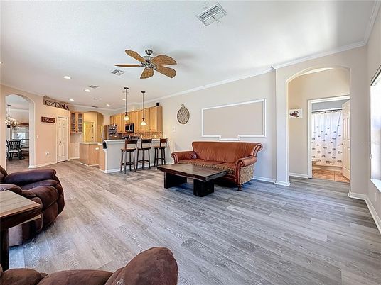 Interior, Kitchen, Living room, Pendant Lights, Recessed Lighting, Wood Texture Flooring
