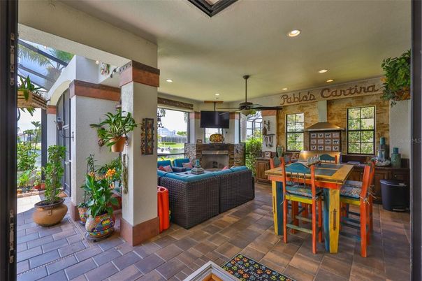 Dining room, Fireplace, Interior, Living room, Recessed Lighting