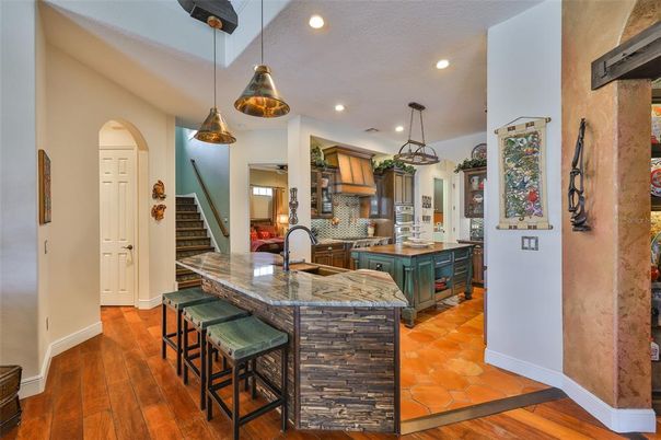 Interior, Kitchen, Pendant Lights, Recessed Lighting, Wood Texture Flooring