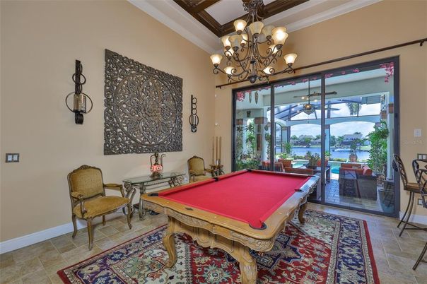 Billiard Table, Chandelier, Game Room, Interior, Water