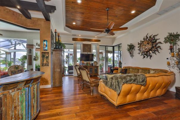 Interior, Living room, Recessed Lighting, Wooden Ceilings, Wood Texture Flooring