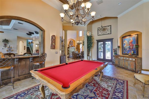 Billiard Table, Chandelier, Game Room, Interior