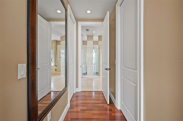 Bathroom, Interior, Recessed Lighting, Wood Texture Flooring