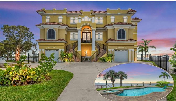 Attached, Exterior, Facade, Pool, Mediterranean