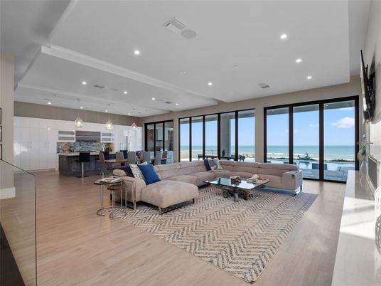 Dining room, Interior, Living room, Pendant Lights, Recessed Lighting, Water, Wood Texture Flooring