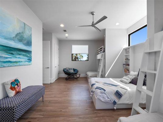 Bedroom, Interior, Recessed Lighting, Wood Texture Flooring
