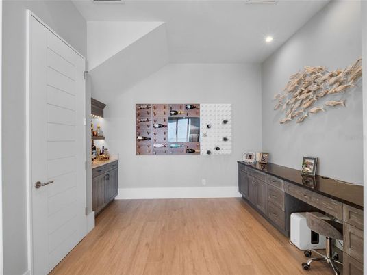 Home Office, Interior, Recessed Lighting, Wood Texture Flooring