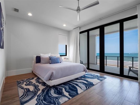 Bedroom, Interior, Recessed Lighting, Water, Wood Texture Flooring