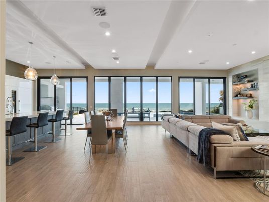 Dining room, Interior, Kitchen, Living room, Pendant Lights, Recessed Lighting, Water, Wood Texture Flooring