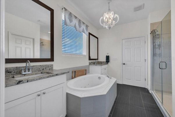 Bathroom, Dual Sink Vanities, Glass Shower, Interior, Pendant Lights