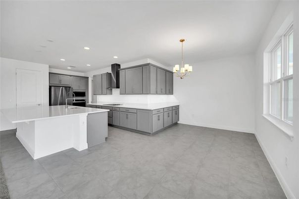 Chandelier, Interior, Kitchen, Pendant Lights, Recessed Lighting, Stainless Steel Appliances