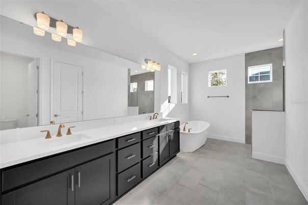 Bathroom, Dual Sink Vanities, Free Standing Baths, Interior, Recessed Lighting