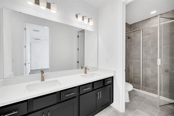 Bathroom, Dual Sink Vanities, Glass Shower, Interior, Recessed Lighting