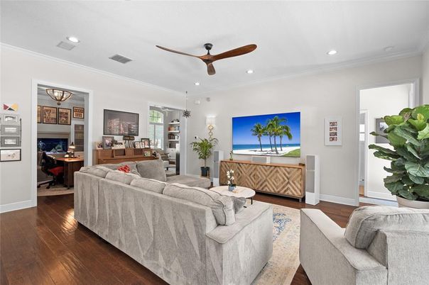 Interior, Living room, Recessed Lighting, Wood Texture Flooring