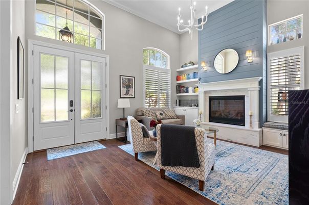 Chandelier, Fireplace, Interior, Living room, Wood Texture Flooring