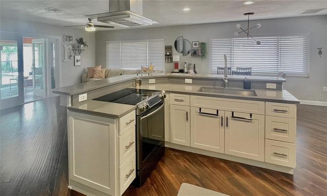 Interior, Kitchen, Recessed Lighting, Wood Texture Flooring