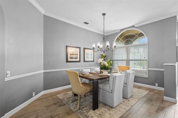 Chandelier, Dining room, Interior, Wood Texture Flooring