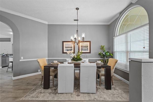 Chandelier, Dining room, Interior, Pendant Lights, Wood Texture Flooring
