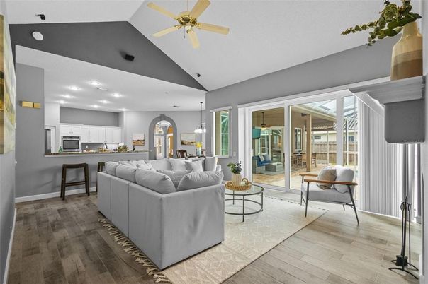 Interior, Kitchen, Living room, Pendant Lights, Recessed Lighting, Stainless Steel Appliances, Wood Texture Flooring
