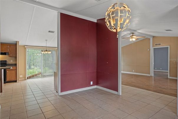 Chandelier, Empty room, Interior, Kitchen, Wood Texture Flooring