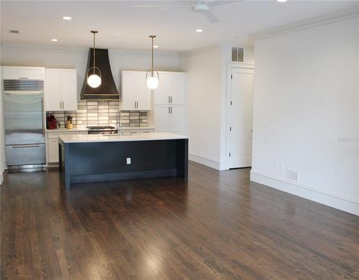 Interior, Kitchen, Pendant Lights, Recessed Lighting, Wood Texture Flooring