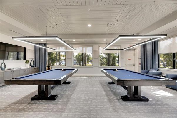 Billiard Table, Game Room, Interior, Pendant Lights, Recessed Lighting